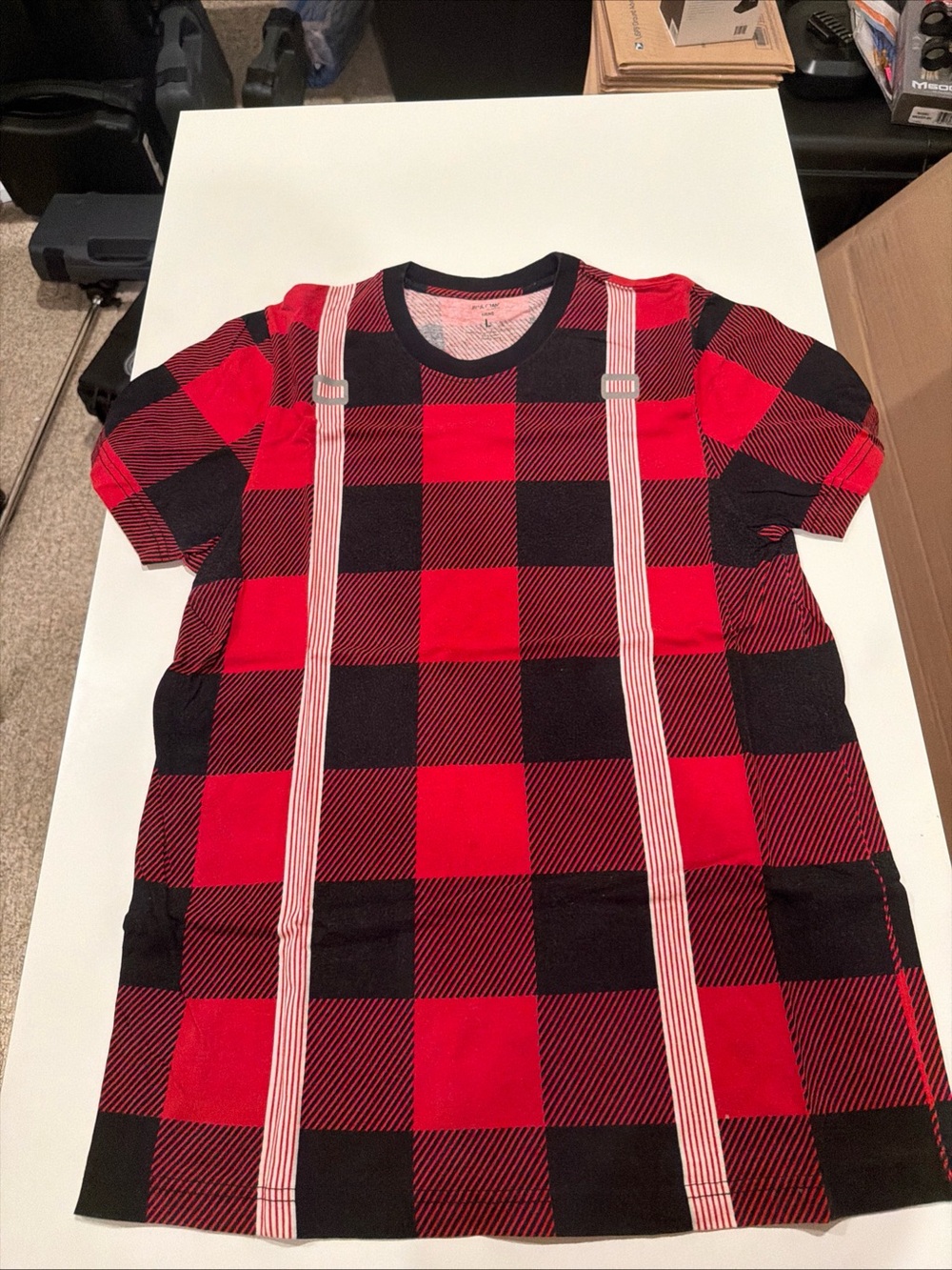 Men’s Paul Frank Buffalo Plaid Short Sleeve Shirt with Striped Suspenders